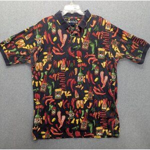 Big Dogs Polo Shirt Mens XL Chili Peppers Hot Sauce All Over Print Novelty Retro